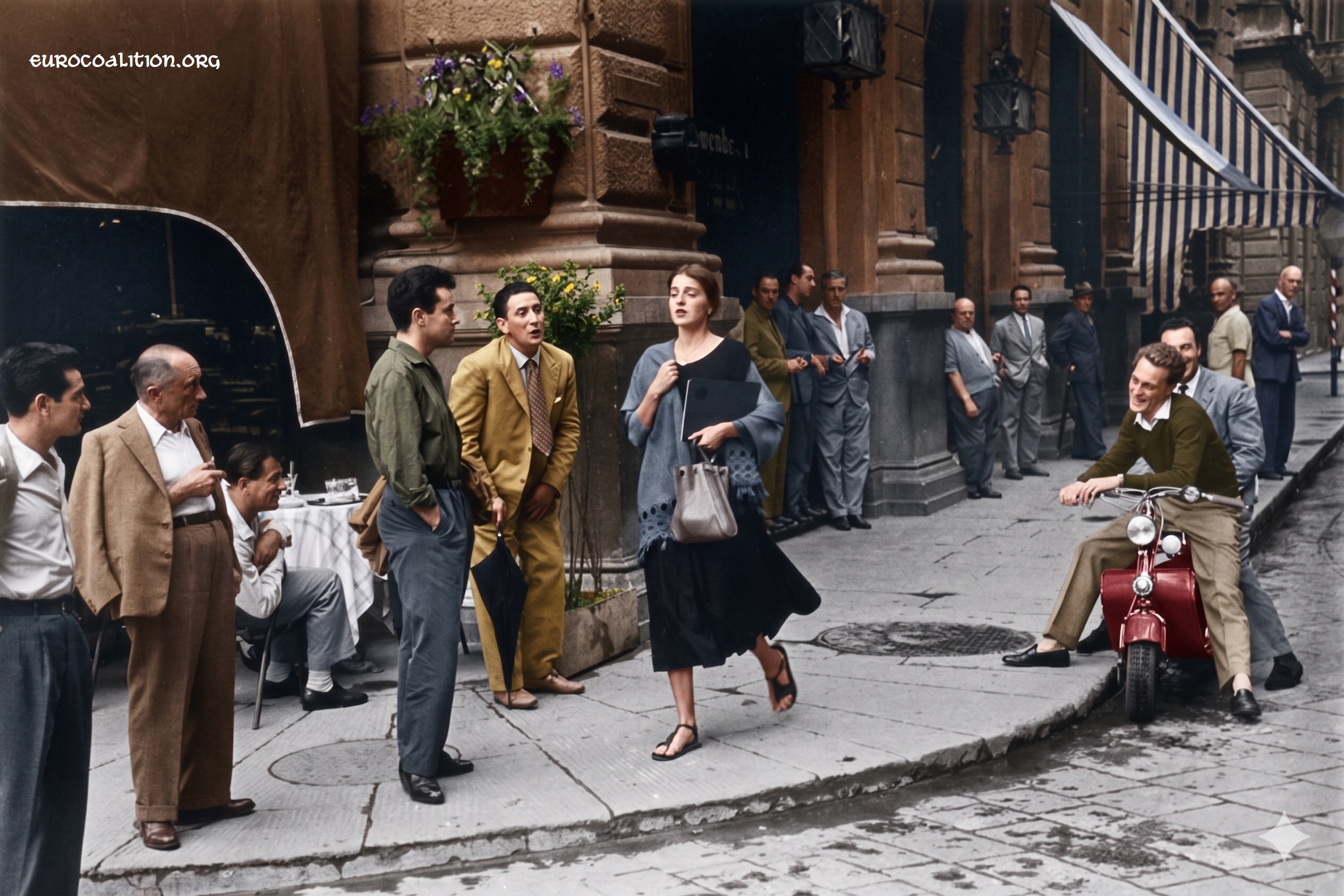 Italian street scene colourized by google AI